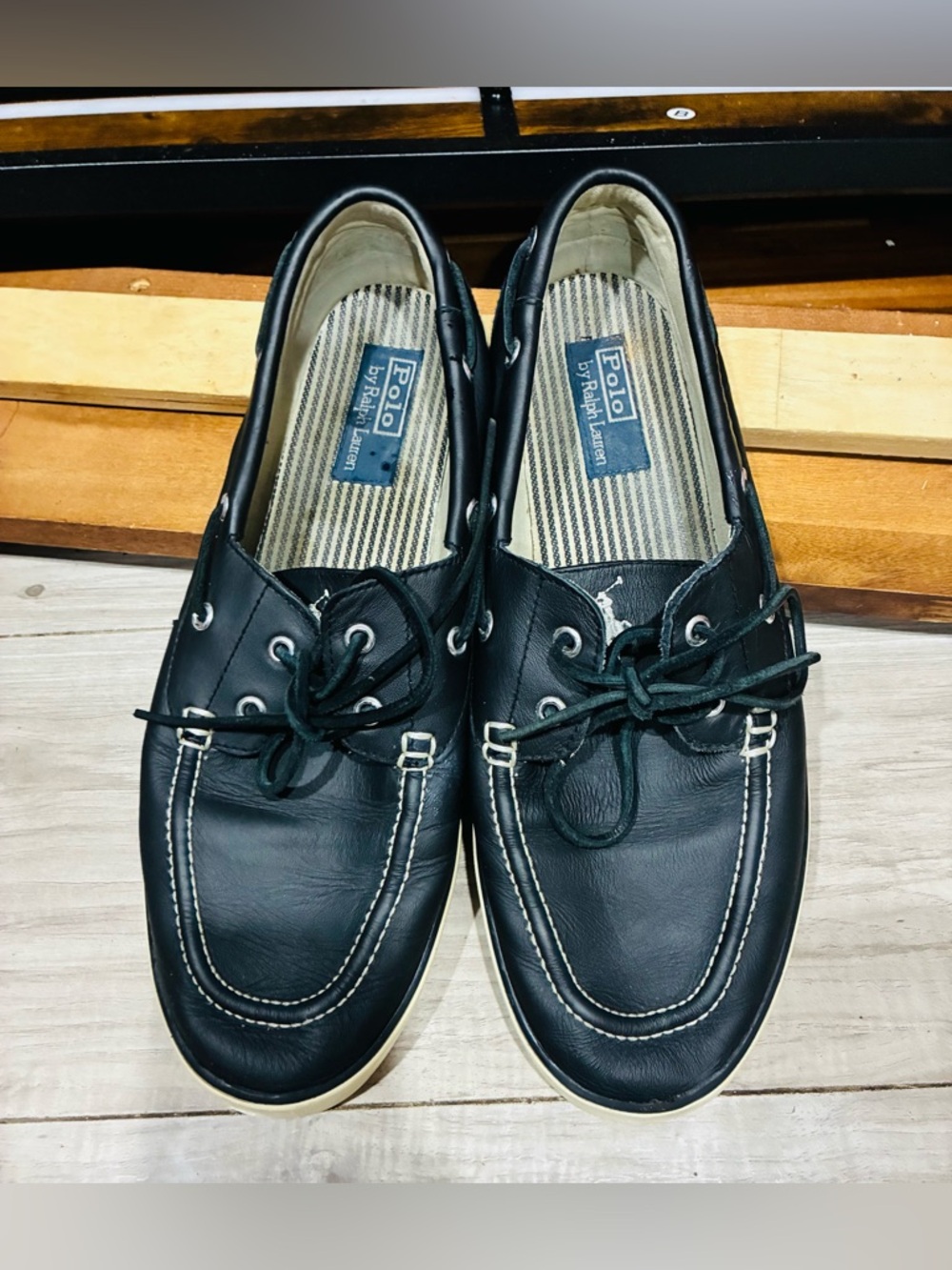 Sandler Black Leather Men’s Boat Shoes